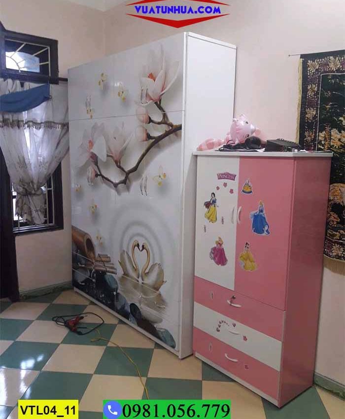 Tủ nhựa đựng quần áo in 3D 4 cánh 2 buồng nhiều ngăn VTL04_11