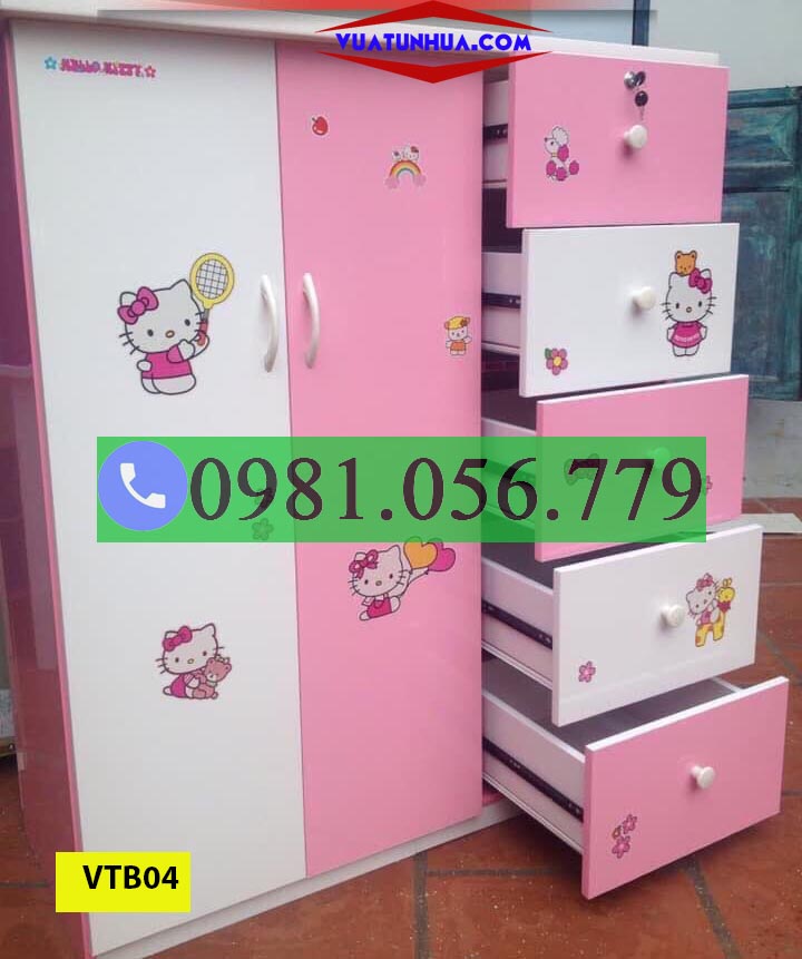 Tủ nhựa đựng quần áo cho bé gái màu hồng trắng VTB04