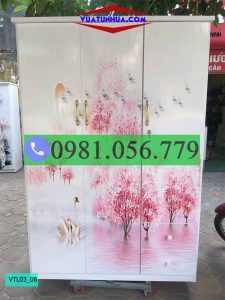 Tủ nhựa 3D đựng quần áo 3 cánh 2 buồng có ngăn kéo VTL03_06