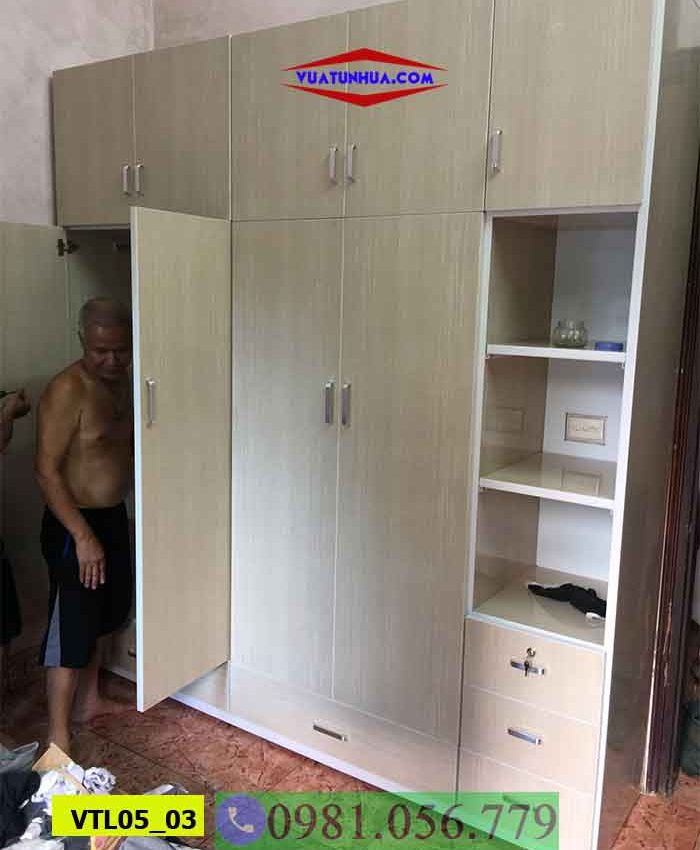 Tủ nhựa đựng quần áo 5 cánh 2 buồng nhiều hốc và ngăn kéo VTL05_02